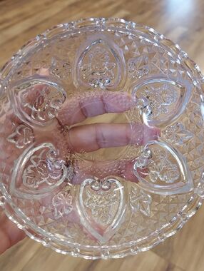 Vintage Cut Glass Fruit/Candy Dish. Fleur de Lis & Diamond with Beaded Edge